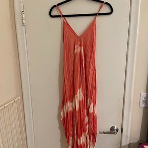 Boho Me Pink Tie Dye Bandanna Hem Sleeveless Caftan Maxi Dress Size XS